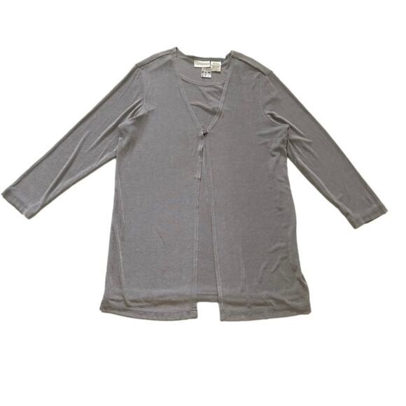 Christie & Jill Gray Long Sleeve Single Button Layered Cardigan Top Medium Tall - Picture 7 of 11